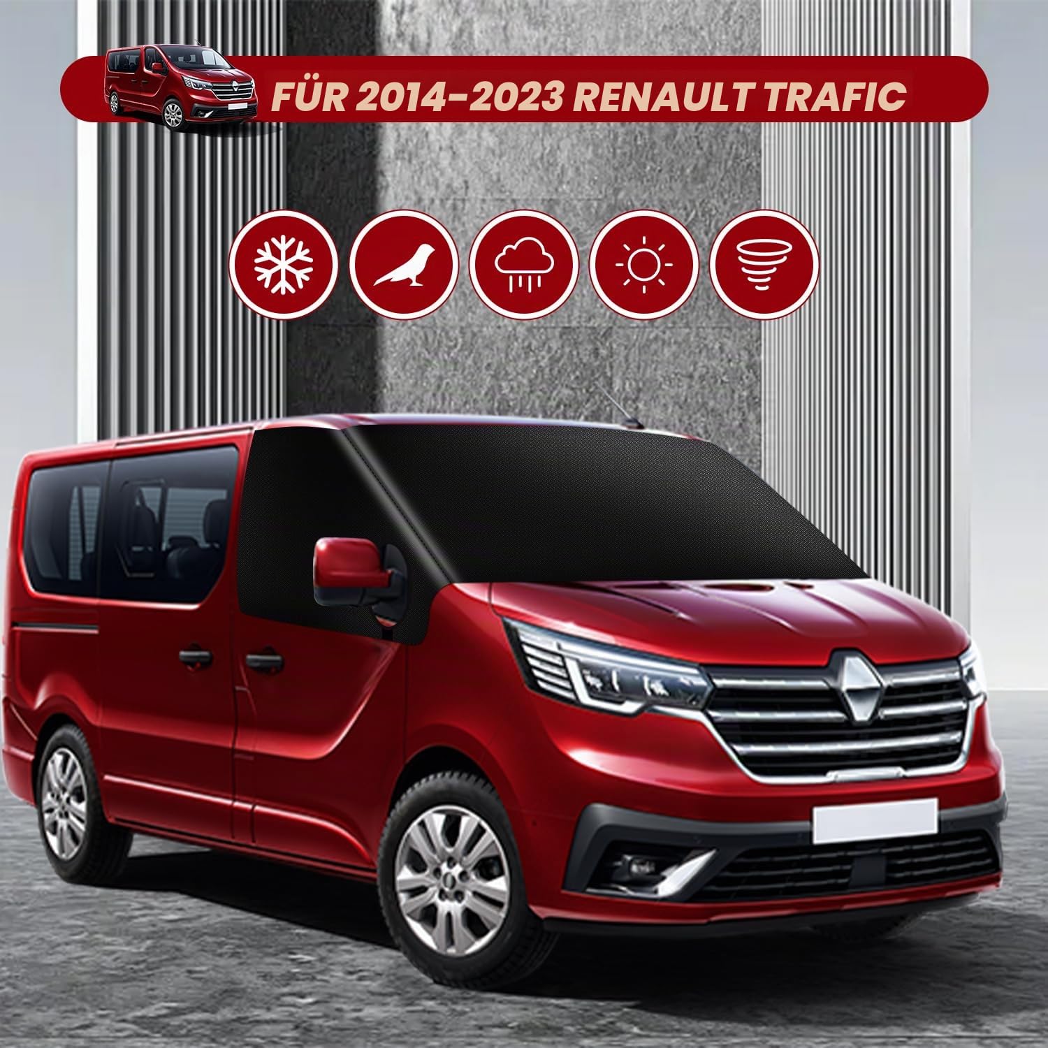 Sonnenschutz für Renault Trafic 2014-2023 Frontscheibe Wrap Abdeckung, 600D Oxford Stoff Verdunkelung Wasserdicht Auto Windschutzscheibe Abdeckung Block UV Frostschutz Wetterfest Schutz