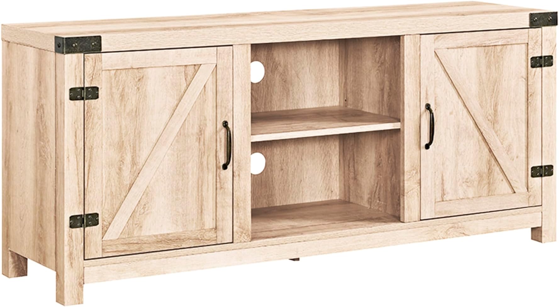 Georgetown Modern Farmhouse Double Barn Door TV Stand for TVs up to 65 Inches, 58 Inch, White Oak