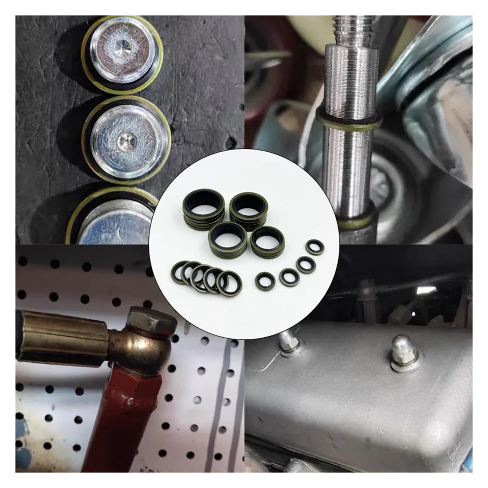 Junta de sellado unida de Metal, prensa de arandela, aceite hidráulico resistente, tornillo de drenaje de aceite de goma, juego de arandela de sellado de tubo combinado(M5-M24 (120pcs))