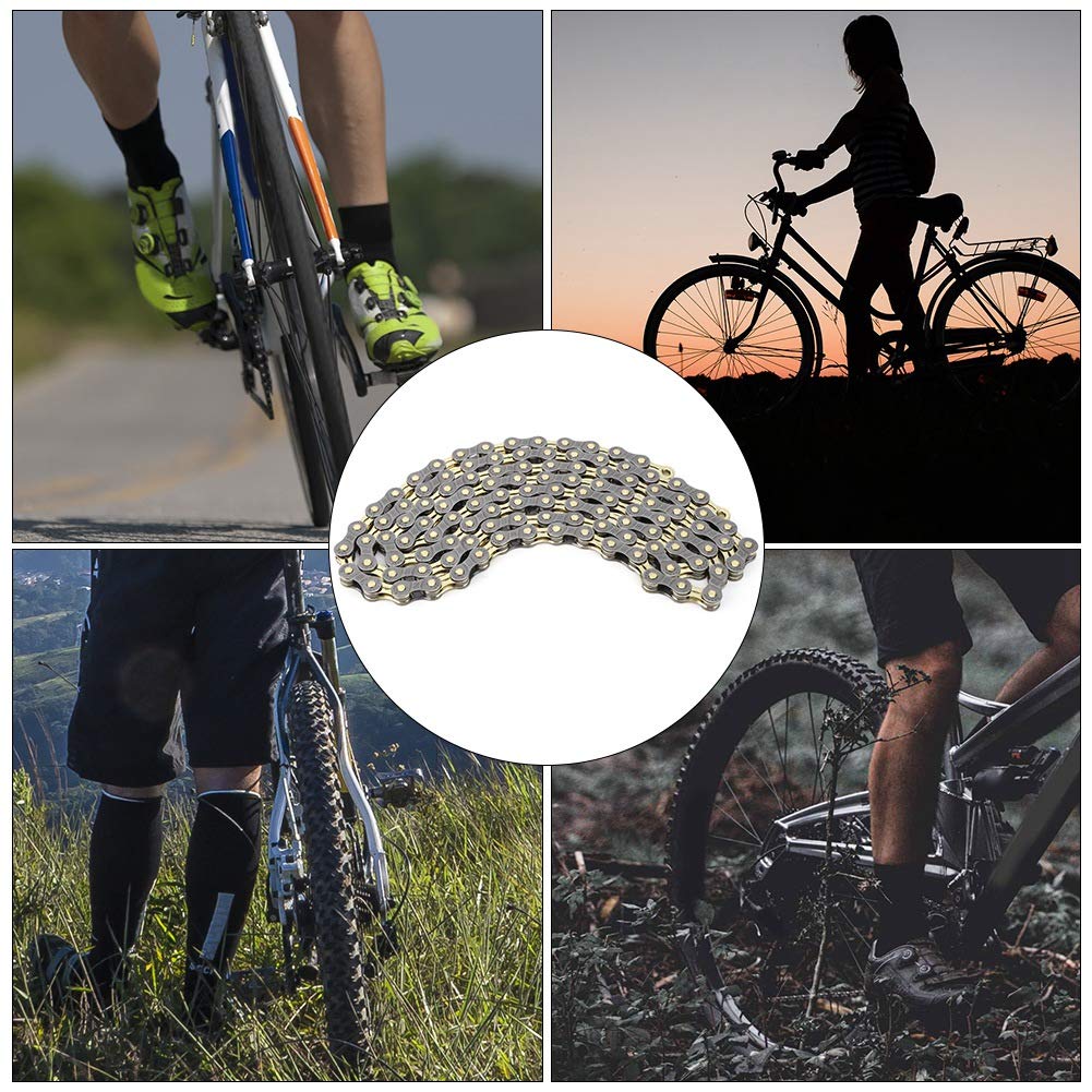 Chain, 8/9/10/11-Speed Structure 116 Sections Mountain Road Bike Half Hollow Chain for Mountain Folding Cycling Accessory(S8L Gray Gold(8 Speed)) and Spare Parts