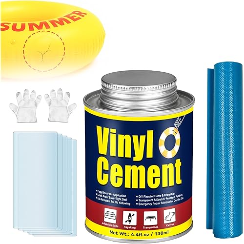 Vinyl Cement, PVC Glue, Waterproof and Sealed Contact Cement Adhesive for Vinyl Repair, High Strength Paddle Board Glue for Pool Liners, Air Mattresses, Inflatables, Hot Tubs, Tarps (4.4 FL OZ)