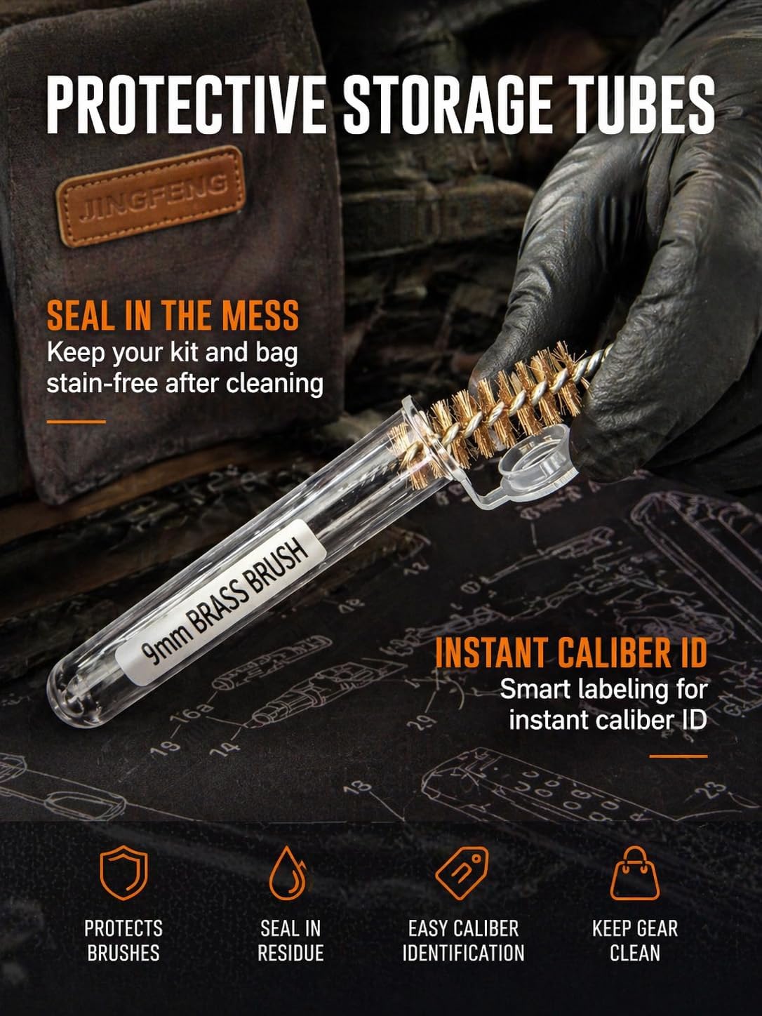 Pistol Basics Single-Caliber Cleaning Kit, Handgun Cleaning kit for 9mm, .22, .380, .40, .45Cal with Gun Snakes in Molle Pouch