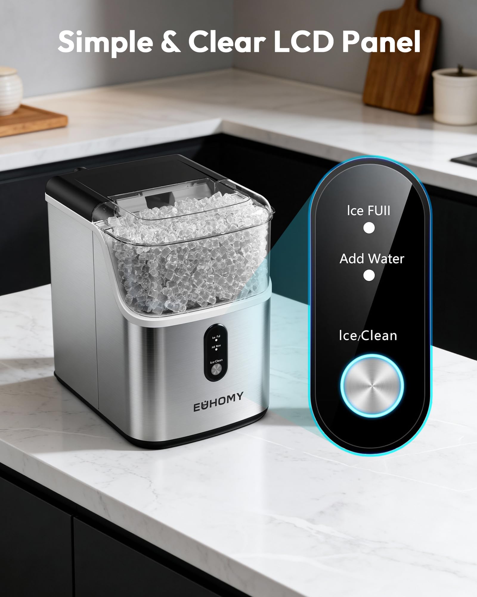 Euhomy Nugget Ice Maker Countertop, Ready In 7 Mins, 34lbs/24h Pebble Ice Maker Machine, Self-Cleaning Countertop Sonic Ice Makers With Ice Scoop&Basket, Pellet Ice Maker For Home, Stainless Steel on Fridge.com - View 5