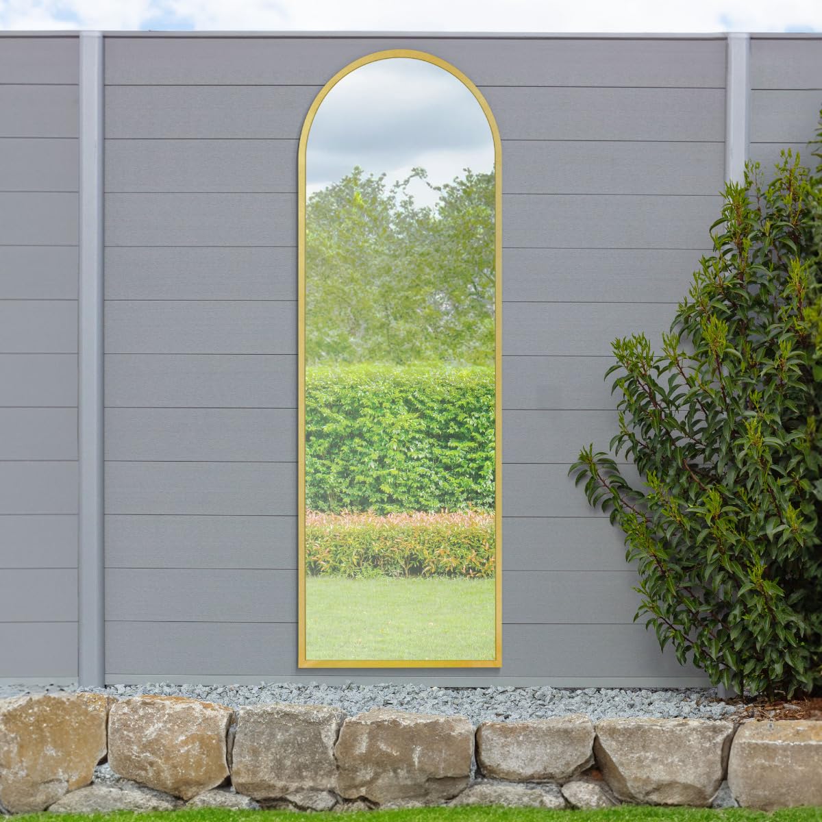 B&Q - MirroroutletThe ArcusGold Framed Arched Garden Wall Mirror 71" X 24" (180 X 60 Cm)