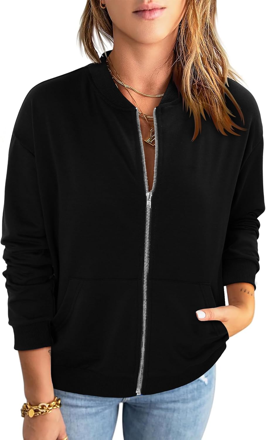 CRAZY GRID Women's Zip Up Jacket Casual Long Sleeve Sweatshirts Fall Coat Outerwear Windbreaker with Pockets S-XXL - Image 3