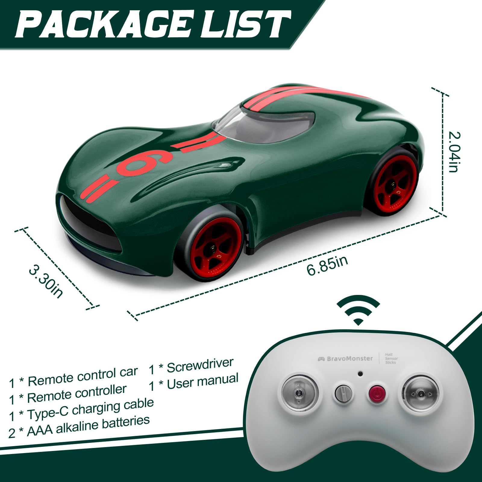 BRAVOMONSTER RC Drift Car, Speedster Rechargeable Remote Control Sport Racing Toy Model 10KM/H+ High Speed RWD with Differentia Ultimate Gift for Car Lovers & Racers