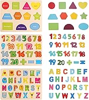 Vista 5 de Rompecabezas de madera para niños pequeños, rompecabezas de madera con forma de números del alfabeto, juguetes de aprendizaje preescolar para niños