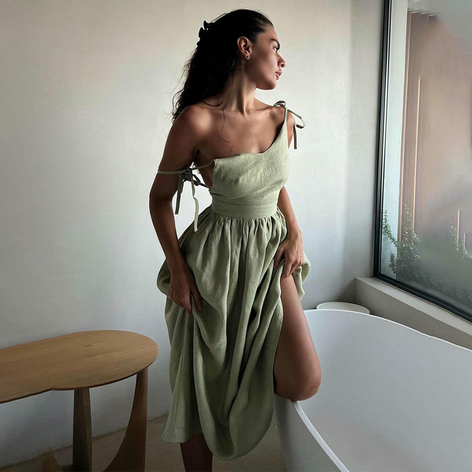 Praktischer Rock Mit Taschen EIN Schlichtes Unterkleid V-Ausschnitt Aus Reiner Baumwolle;EIN Elegantes Und Sexy Rückenfreies Slip-Kleid -rosa-l
