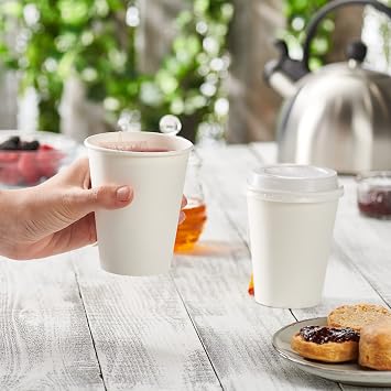 GUSTO 12 oz Disposable White Paper Cups [300 Count] Hot Coffee Cups | Eco-Friendly Material, Rolled Rim for 90 mm Lids, Leak-Proof, Hot or Cold Drinks, No Sleeve Needed