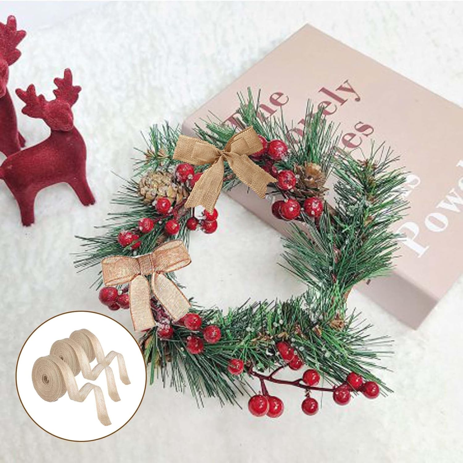 3 Pcs Hessian Ribbon, Burlap Ribbon, Natural Ribbon, Hessian Ribbon Christmas Ribbon Vintage Hessian Craft Ribbon for Crafting Florist Packing Wedding & Christmas Decorations, yellow