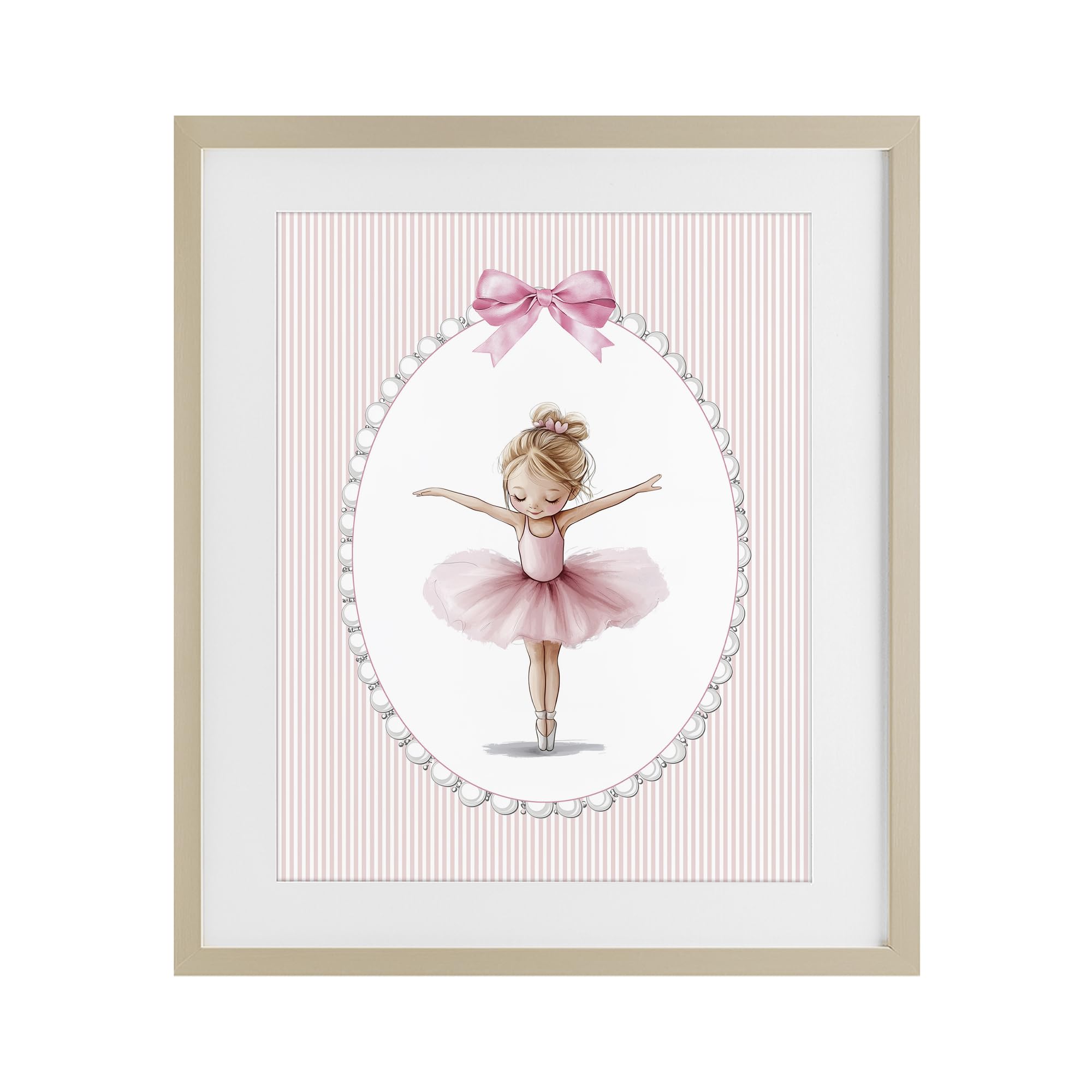 Stupell Industries Harvest Pine (Textured) Dancing Pink Ballerina Nursery, 13 X 16 Inch Framed Print Under Glass