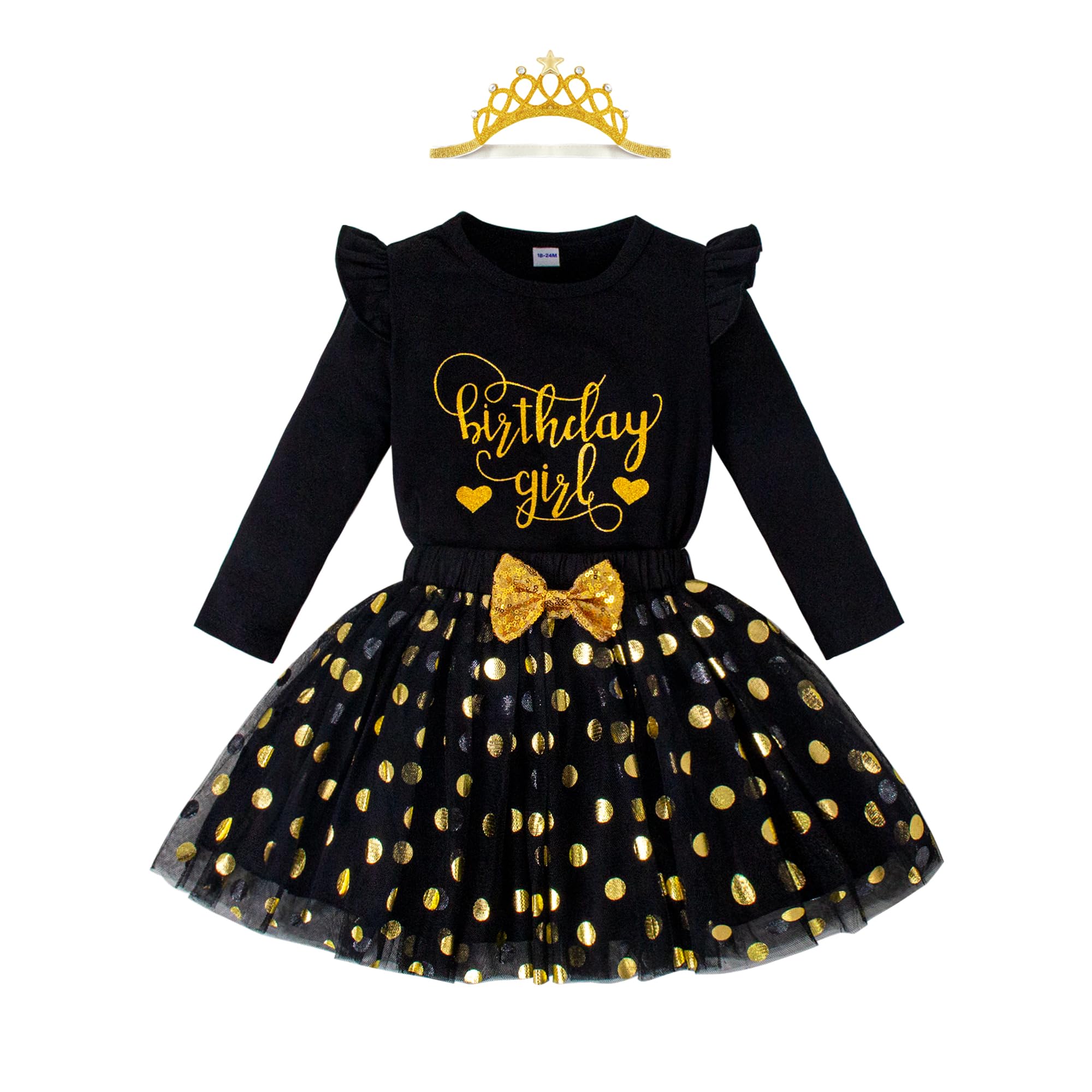 LYSMuch 18M-12Y Girls Birthday Outfit Short Long Sleeve Ruffle Shirt Tutu Tulle Skirt with Headband