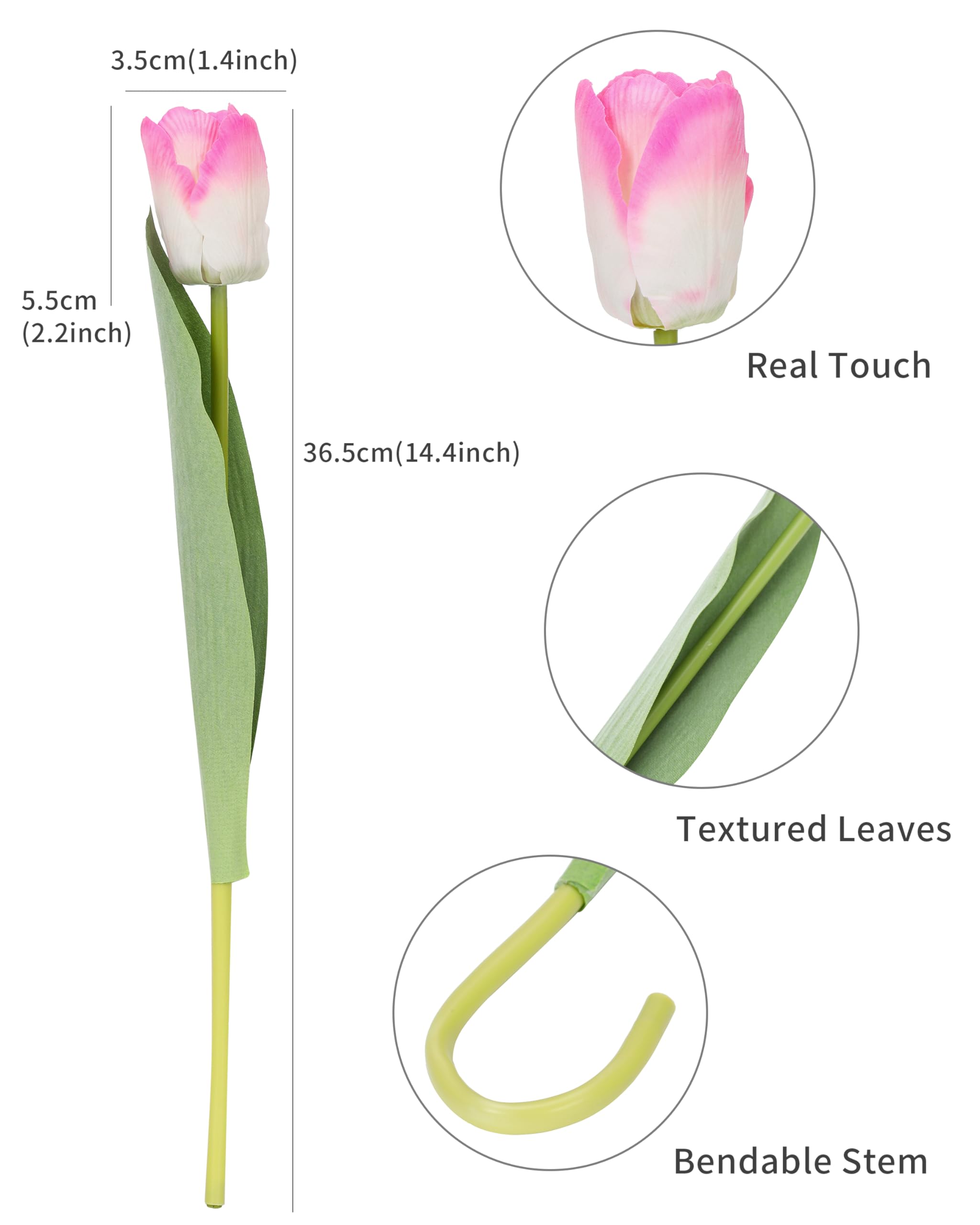 DuHouse 12pcs Cream Pink Flowers Artificial Tulips Real Touch Tulip Bouquets in Bulk Fake Tulips Flowers for Home Kitchen Decoration Wedding Party - Image 2