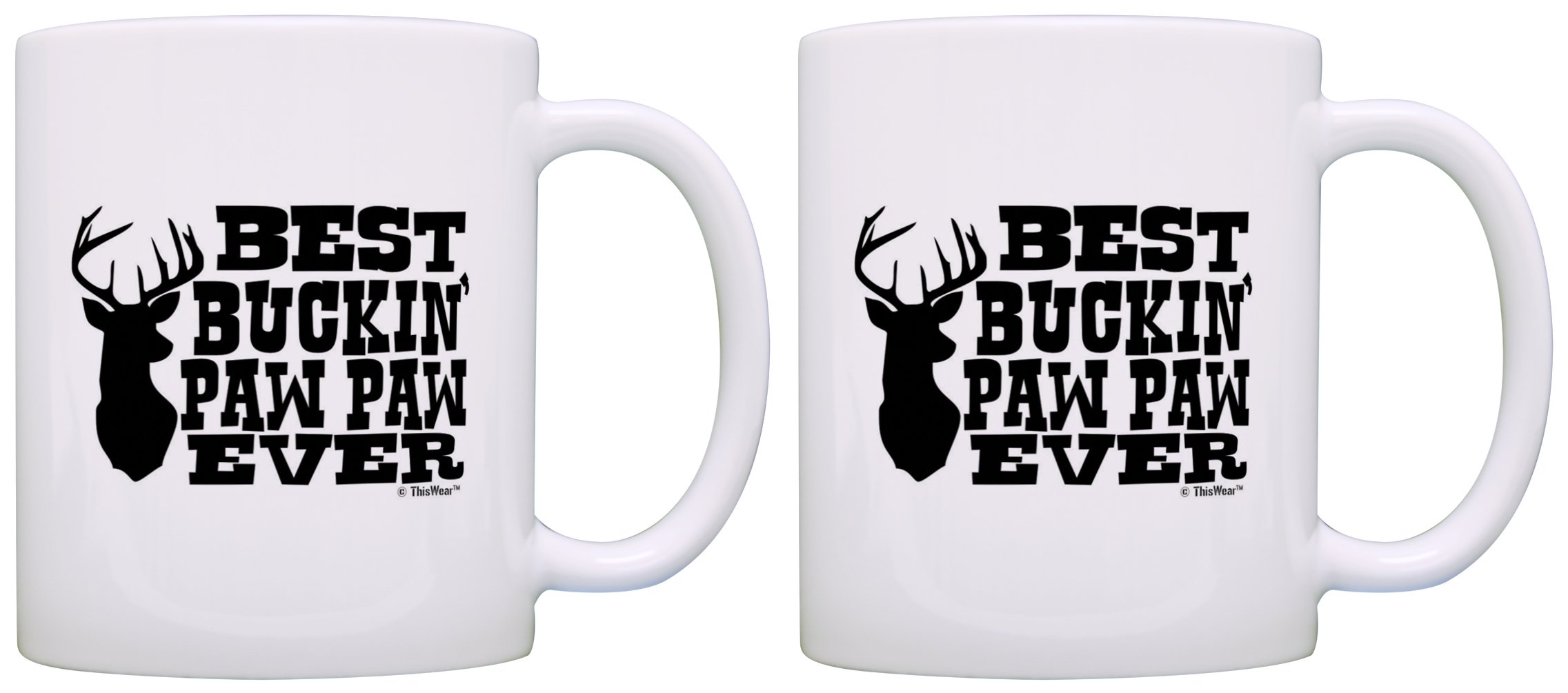 ThisWear Best Buckin' Paw Paw Ever White 11oz Coffee Mug - 2 Pack