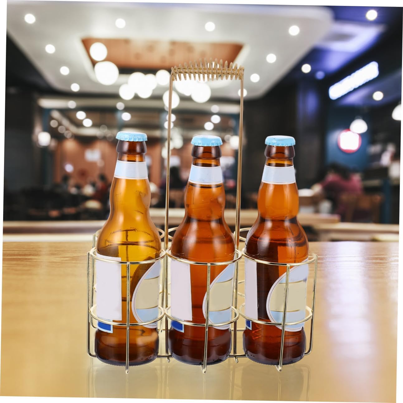 PRETYZOOM Craft Beer Carrier Rack Gold Metal Beer Bottle Holder Portable Organizer for BBQ Picnic and Outdoor Gatherings Handheld Design