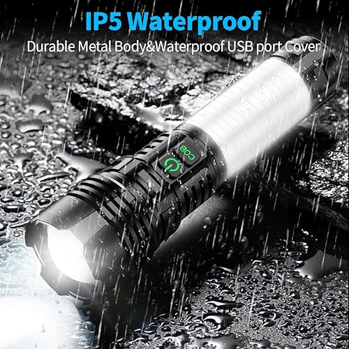 Miniatura 6 de Linterna recargable de alto lúmenes, súper brillante de 20000 lúmenes de alta potencia con luz COB, linterna de luz de campamento 2 en 1, tipo C,