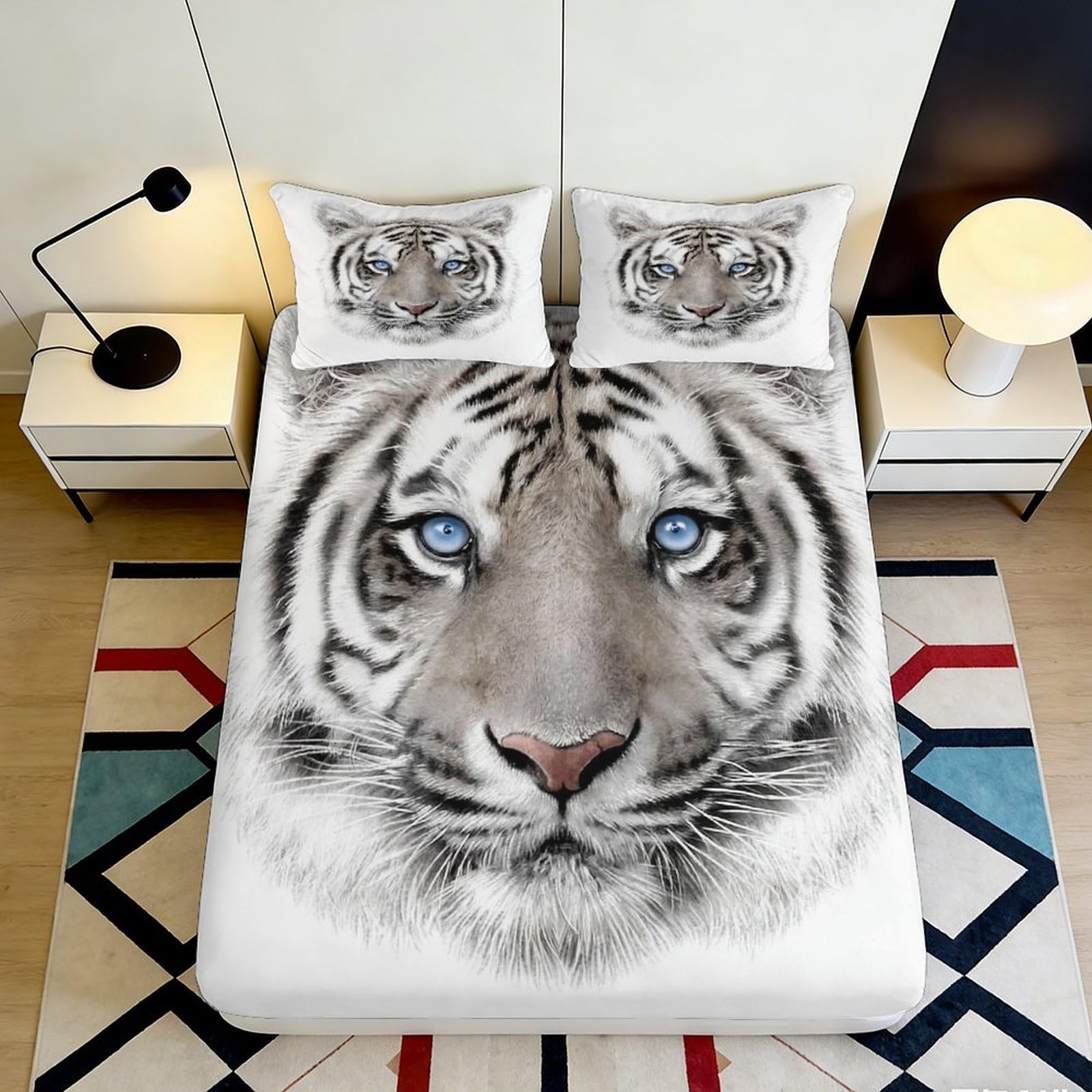 Jqzkxnhpbr Style-1 3D Printed White Tiger Fitted Sheet Microfiber Soft Breathable Blue Eyes Bed Sheet For Bedroom Guest Room Decor 90X200x25cm