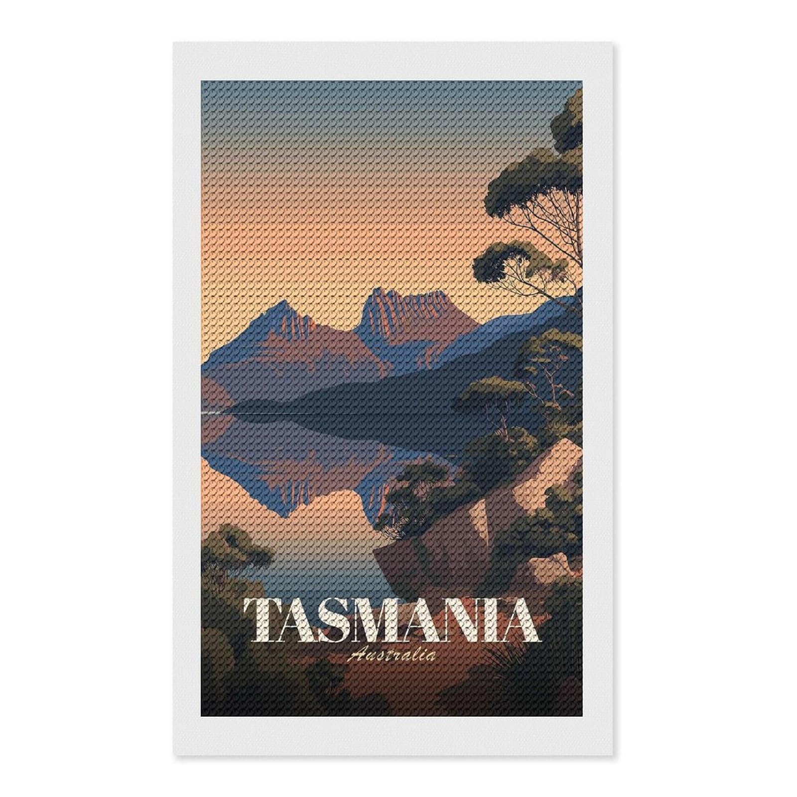 Junmoney Tasmania Australia Landscape Art Diamond Painting Set 12"x20", Holiday Gift Idea, for Creative Relaxation, Fun Craft Experience, Vintage Style Decor