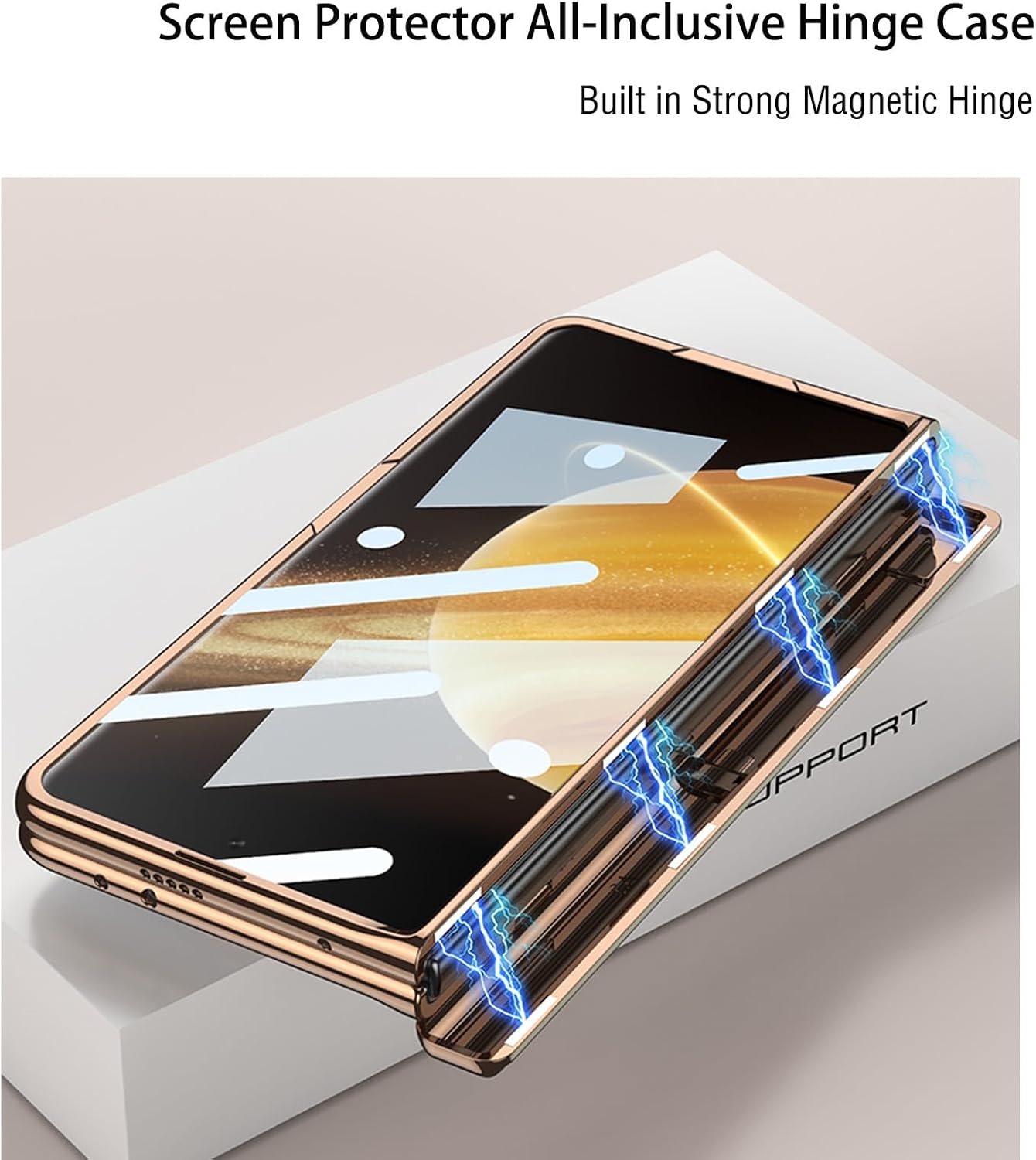 ZORSOME for Honor Magic V3 Clear Hinged Case,Luxury Plating Transparent All-Inclusive Shockproof Full-Body Protective Magnetic Hinge Case Bulit-in Screen Protector Kickstand Cover (Gold)