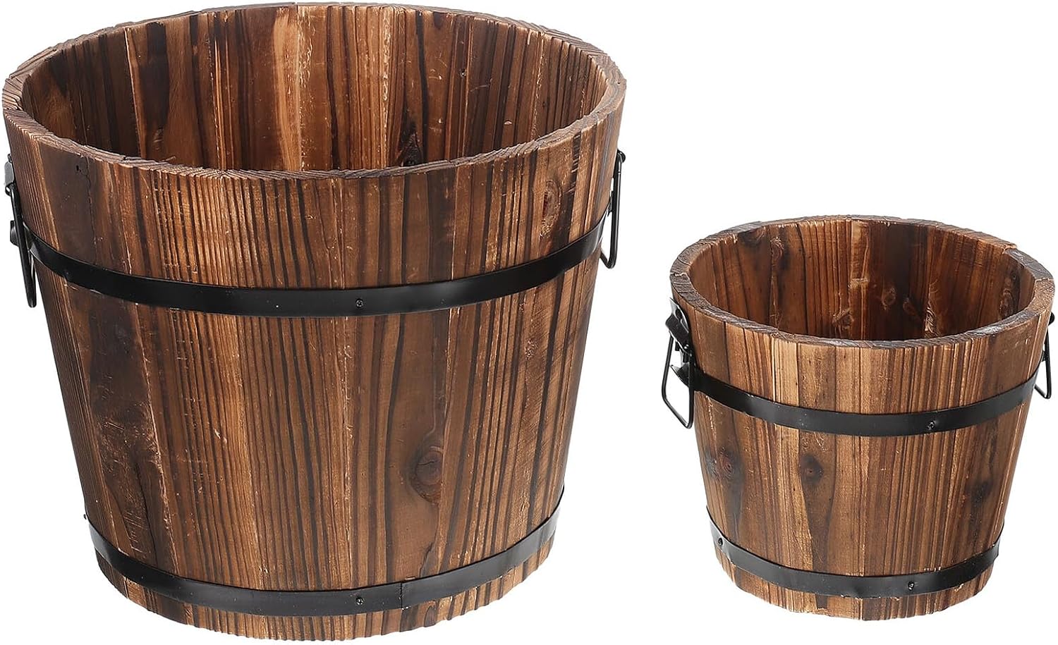 BESPORTBLE 2pcs Vintage Rustic Wood Flower Pots Set with Drainage Holes for Indoor Balcony Gardening, Large and Extra Large Corrosion-Resistant Succulent Planters