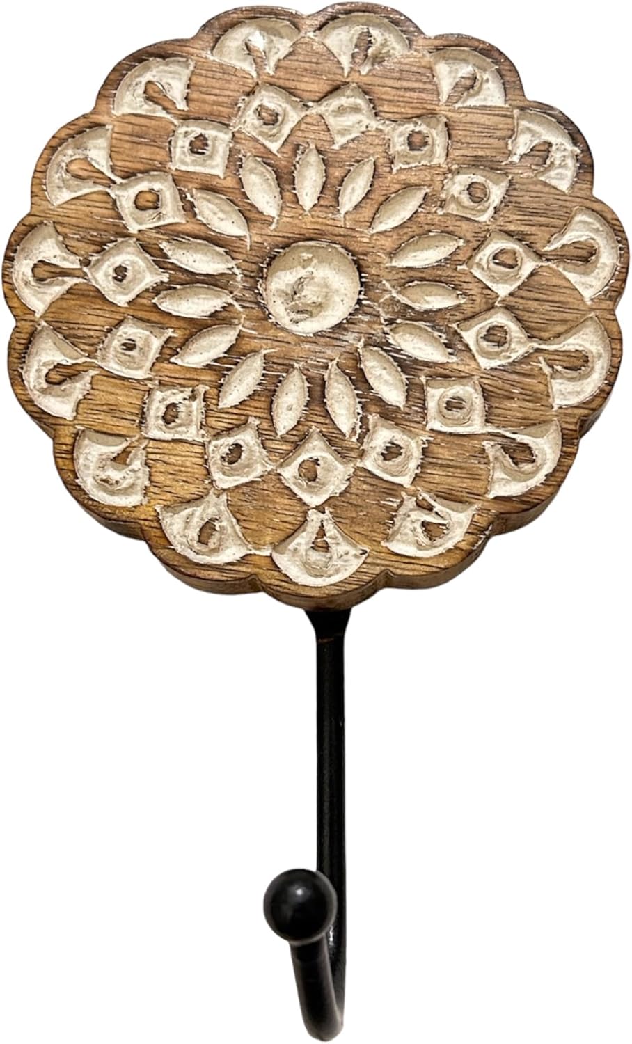 SB Arts Wooden Wall Hooks Decorative Mandala Art Boho Chic Handmade Heavy Duty Wooden Wall Mount Vintage for Hanging Coats Modern Wood Carved Key Hook for Purses Towels Keys Clothes Jewelry Hanger