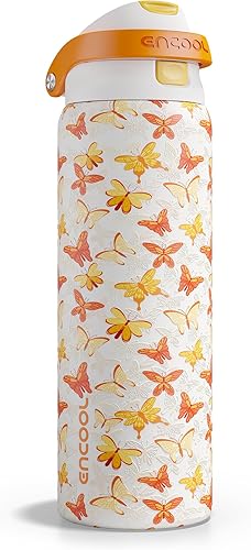 Miniatura 21 de ENCOOL - Botella aislante para agua, acero inoxidable con pajilla, mantiene el frío, tapa abatible de un solo toque, sin Bisfenol A, a prueba de