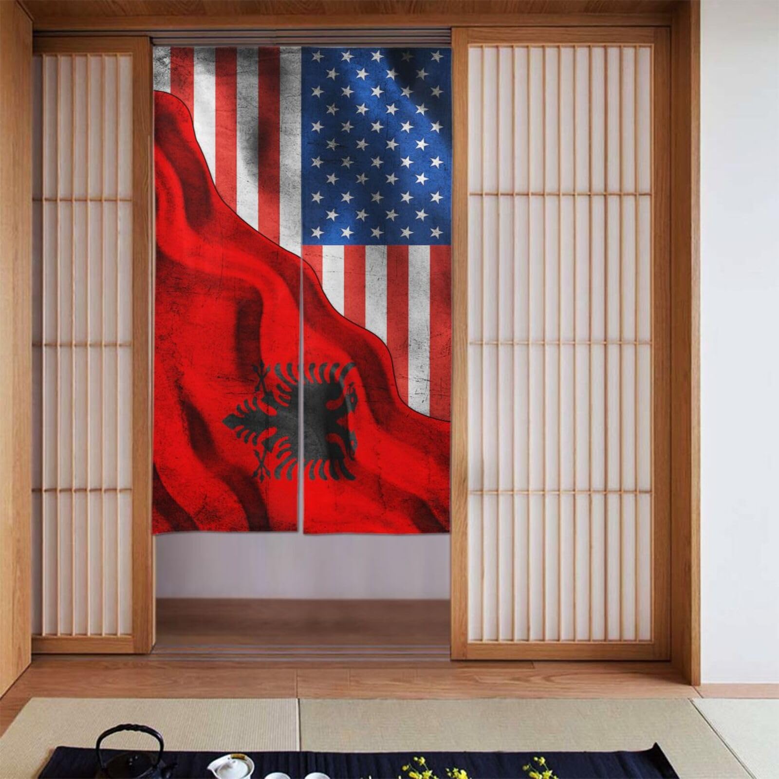 America Flag Albania Albanian Flag Door Curtain for Bedroom and Dorm Living Room Bathroom Kitchen Windows Blackout Curtains 34x56 Inch