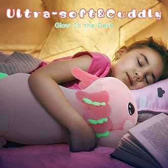 Tezituor Giant Axolotl Stuffed Animal with 4 Babies,31.5" Luminous Axolotl Plush Pillow Toy Realistic Soft Axolotl Plushies Birthday Gifts for Boys Girls