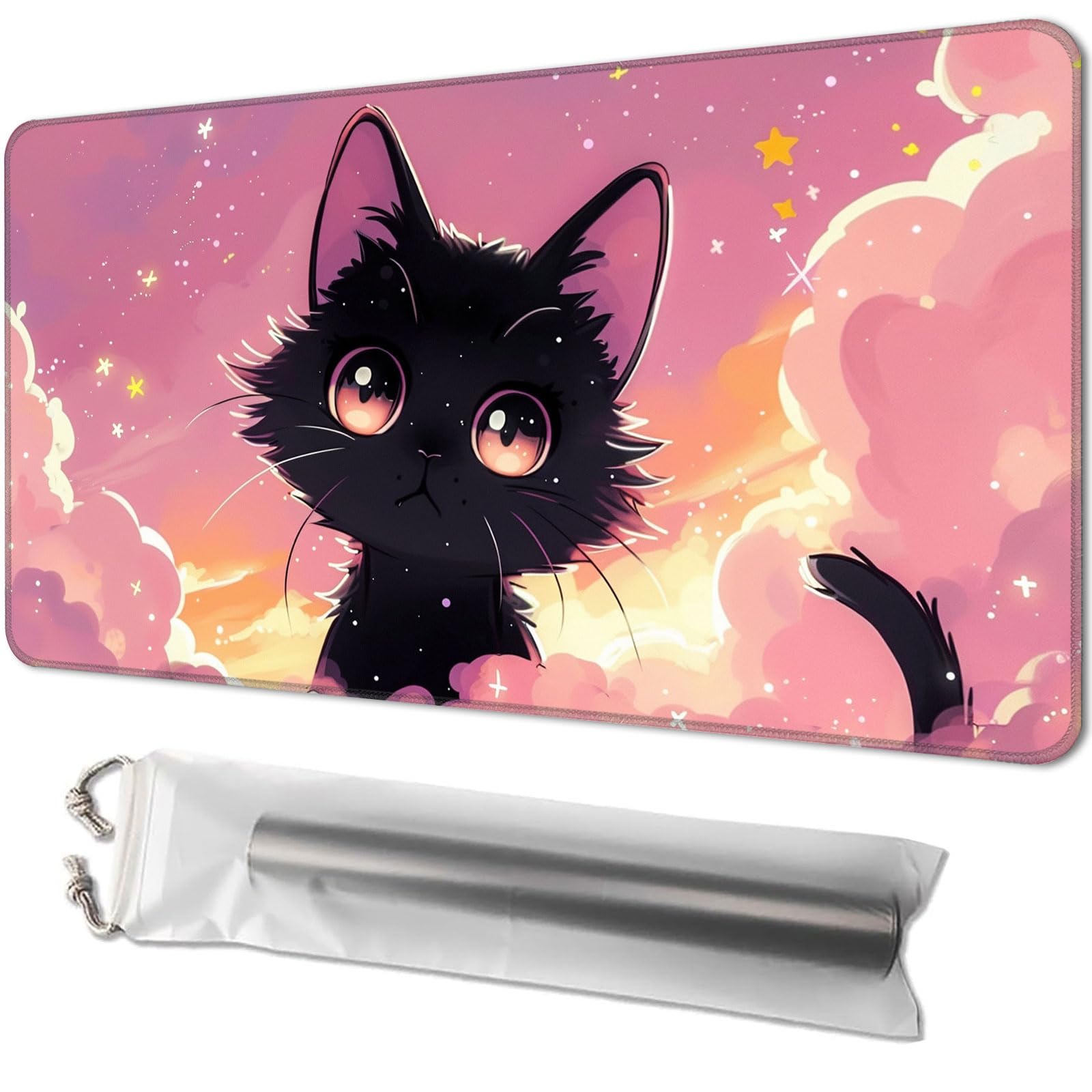 Playmat for TCG, with Free Storage Bags, Game Mat 24 x 14 inches, MTG and Board Game Mat for Cards, Ideal for Card Game Enthusiasts, Cute Black Cat — image 1