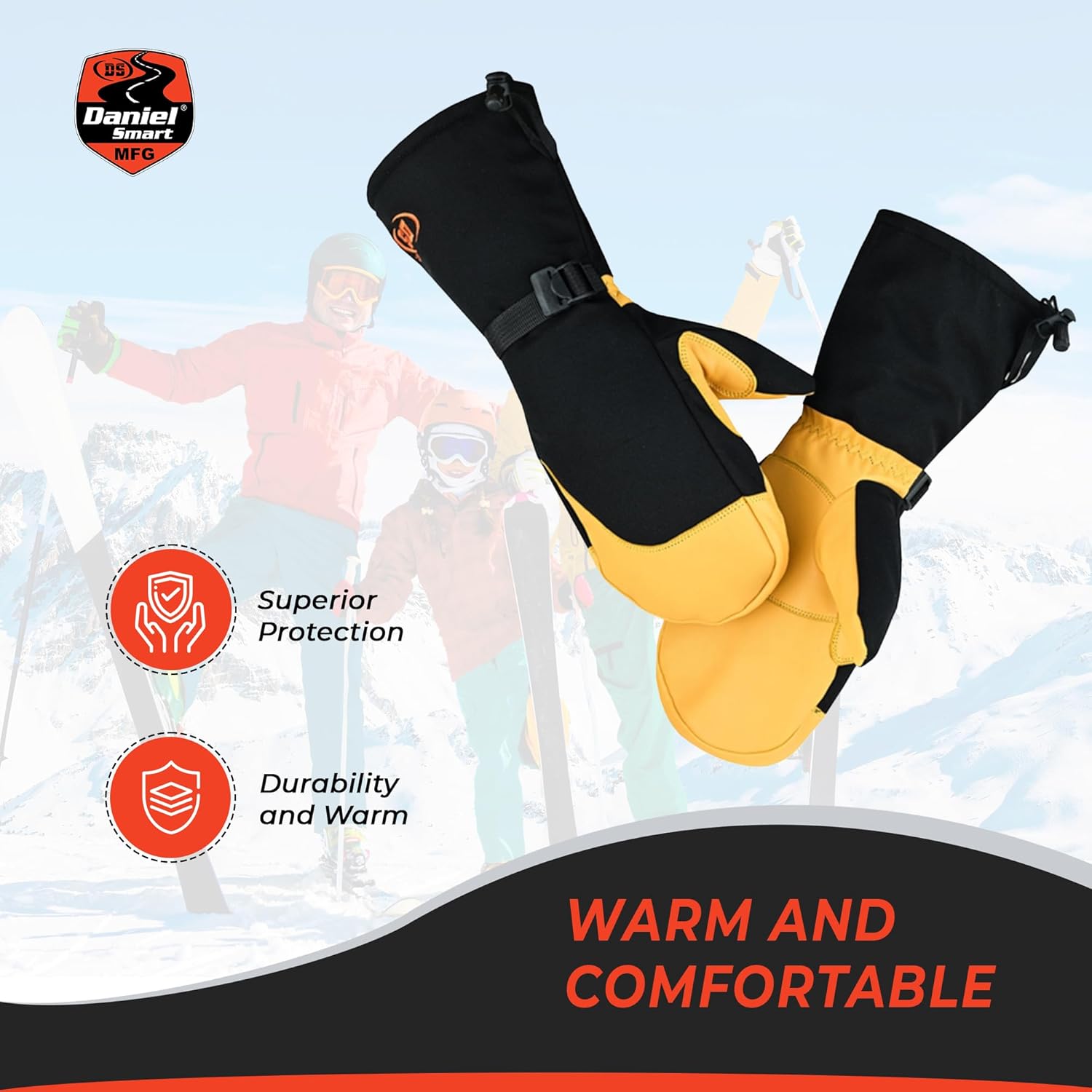 Daniel Smart Ski Mittens for Men and Women - Waterproof Winter Gloves - Snow Mitts for Cold Weather and Outdoor Activities.