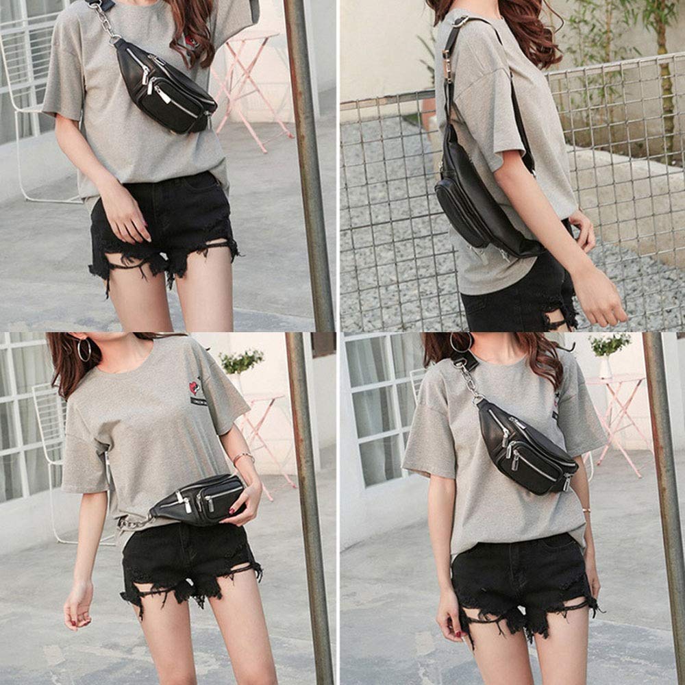 Bolsa de Cintura Riñonera Deportiva para Hombre, Mujer Moda Faux Leather Casual Cintura Fanny Chest Pack Hombro Crossbody Chest Bag Zippered Phone Pouch Monedero Bolso de Cintura Cangurera para Correr