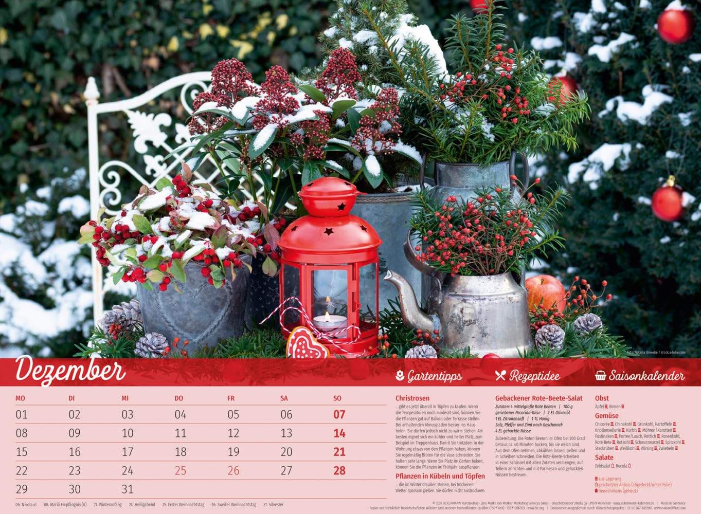 Landliebe Kalender 2025, Wandkalender im Querformat (45x33 cm) - Gartenkalender / Landleben mit Tipps zu Garten und Küche sowie Saisonkalender