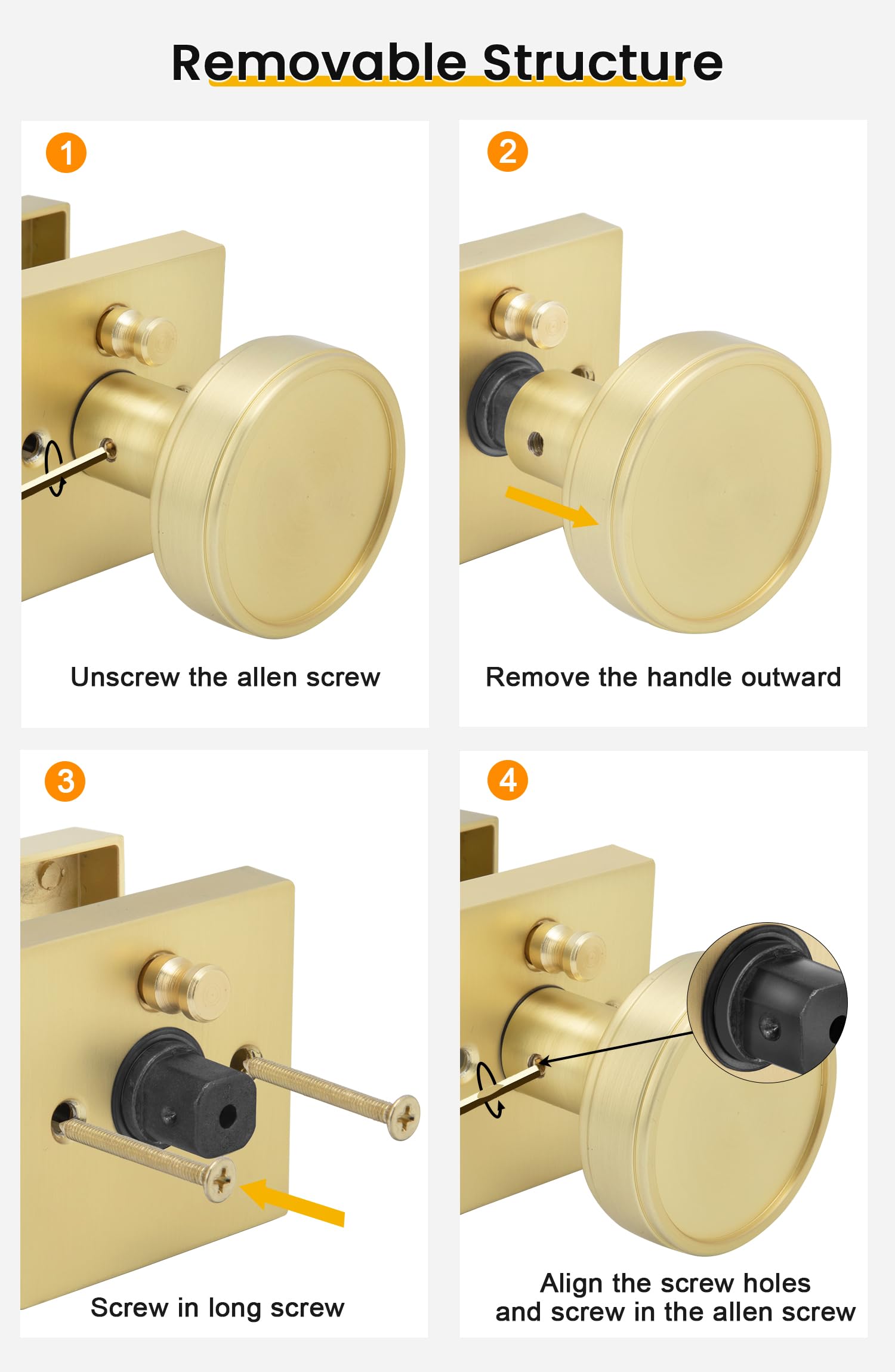 Brushed Gold Door Knobs - 6 Pack Privacy Knobs -7