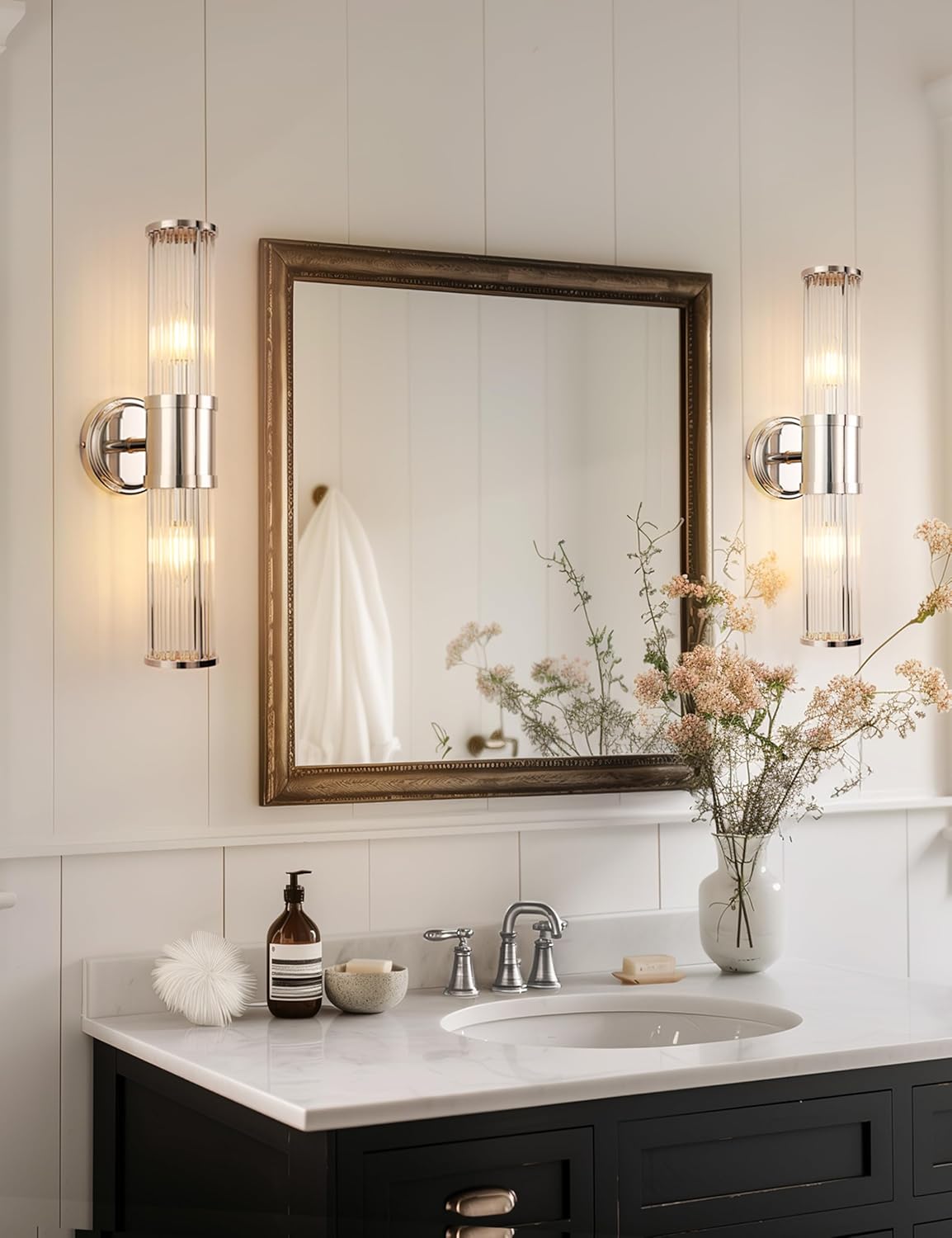 DORESshop Silver Wall Sconce, 19.6” Sconces Lighting, 2-Light Modern Light Fixtures, Bathroom Vanity Light for Living Room, Bedroom, Sconces Wall Decor, 1pack