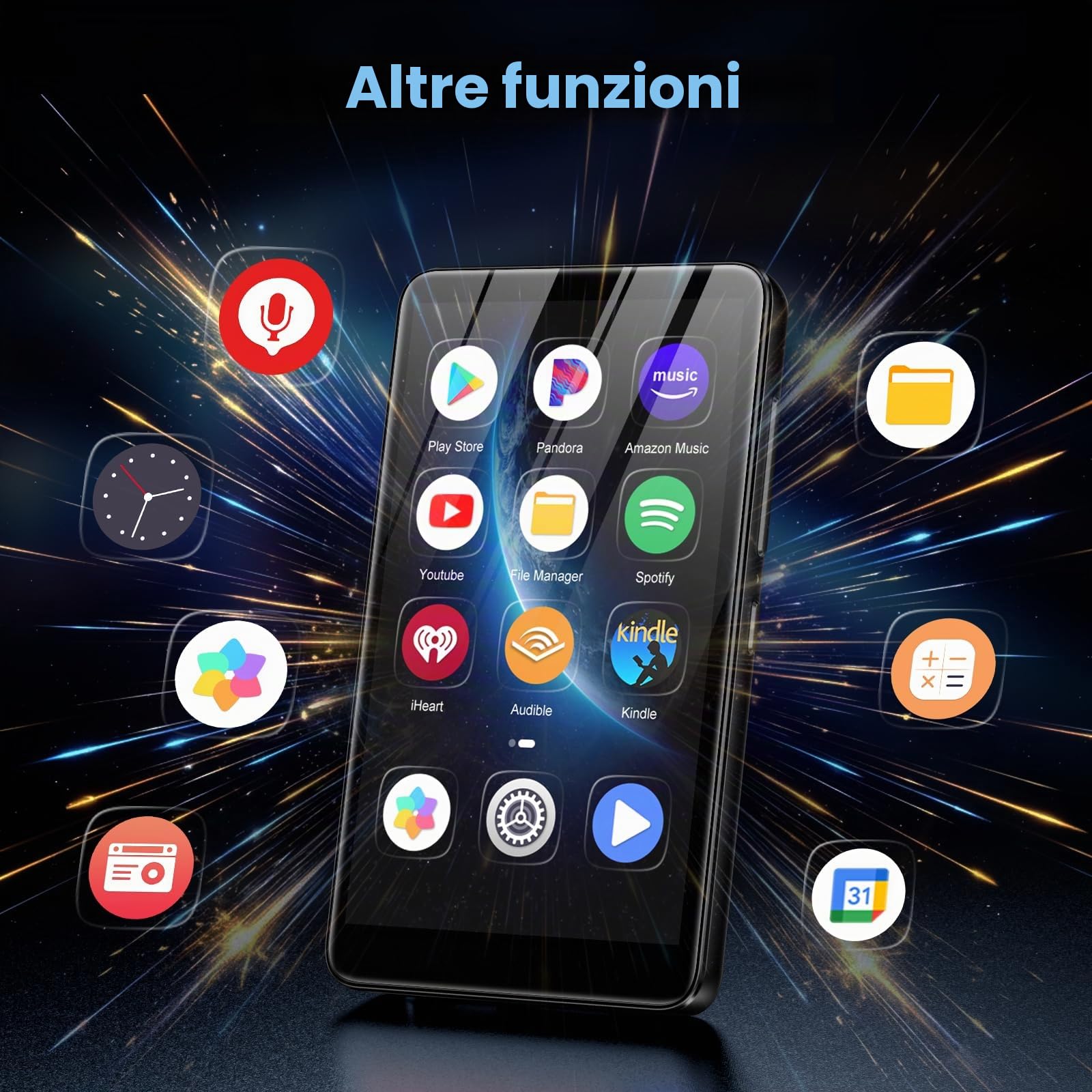 Diofox Lettore MP3 con Bluetooth e WiFi, sistema operativo Android 13, 3+32GB di memoria, lettore MP3 MP4 con touchscreen da 4,02 pollici, Spotify, Amazon Music, Deezer, Play Store, fino a 512GB-Nero
