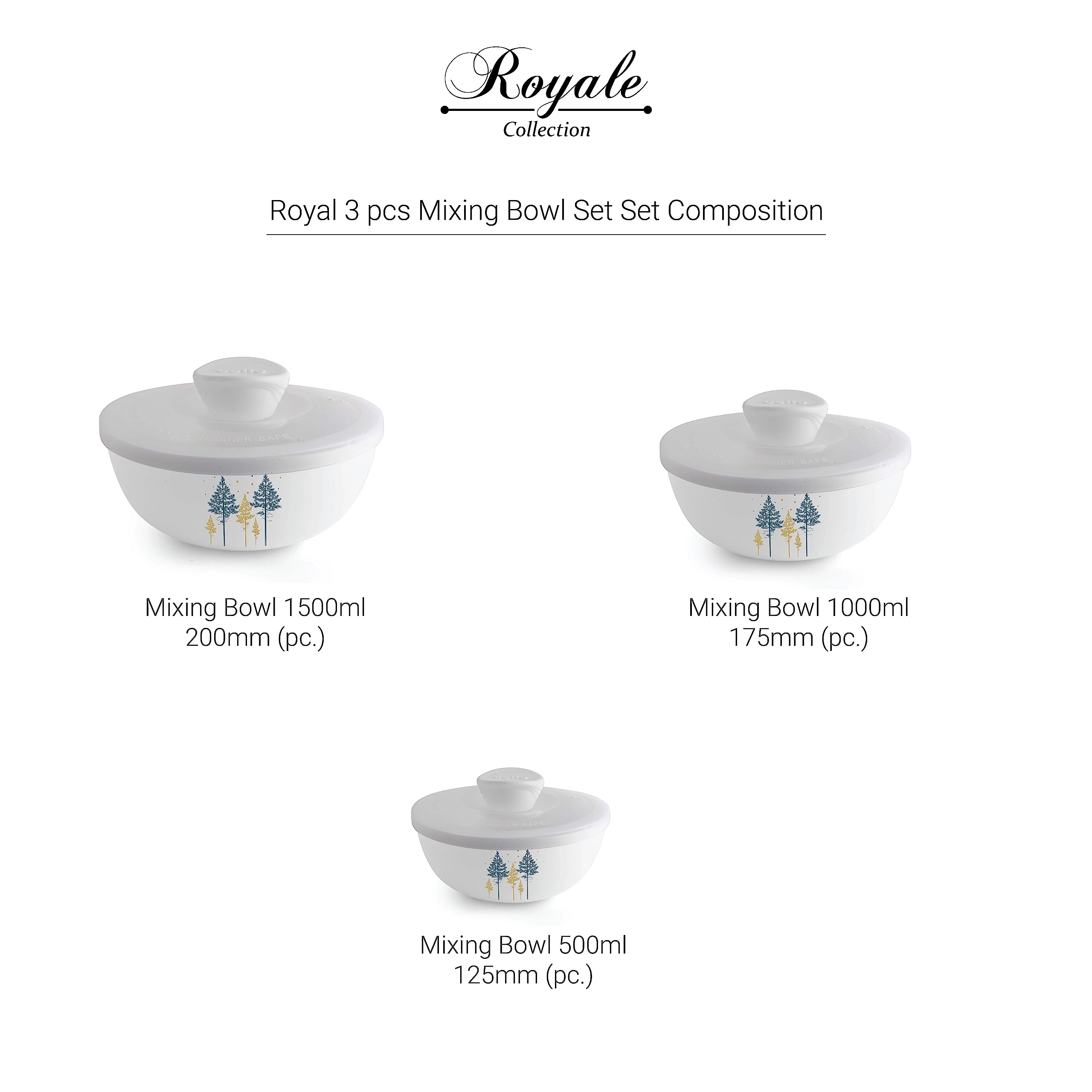 Cello Opalware Royale Pine Mixing Bowl Set With Lid 500ml