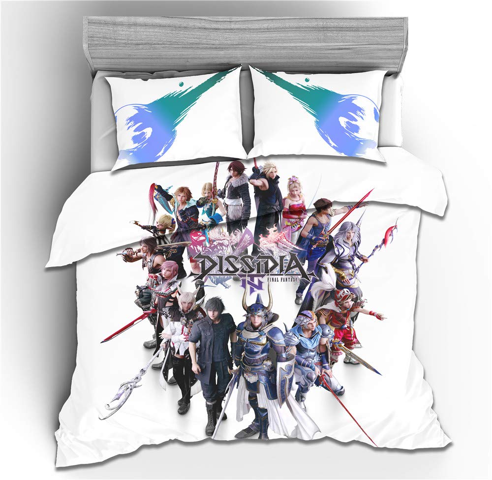 NICHIYO Final Fantasy Bed Linen Set - Duvet Cover and Pillowcase, Microfibre, 3D Digital Print, Three-Piece Bed Linen (Duvet Cover + Pillowcases) (5, Doubie 200 x 200 cm)