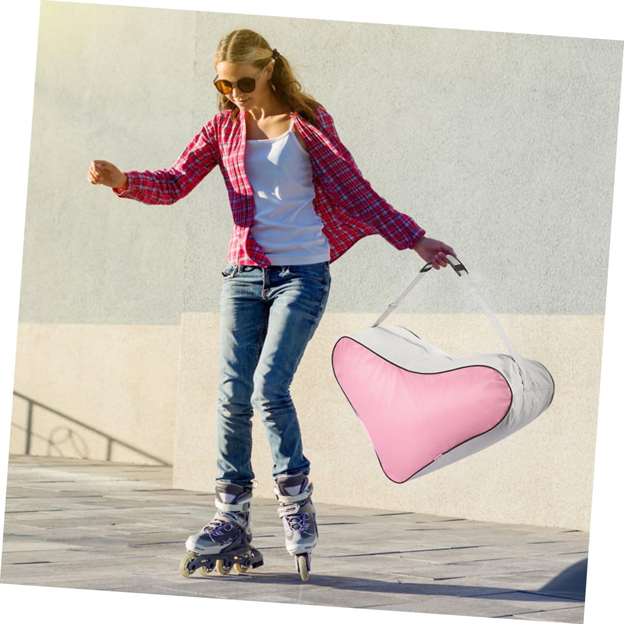 VANZACK 2pcs Pink Roller Skate Storage Pouch Triangle Ice Skates Backpack Skates Bags Cute Design Sturdy for Outdoor Indoor Use