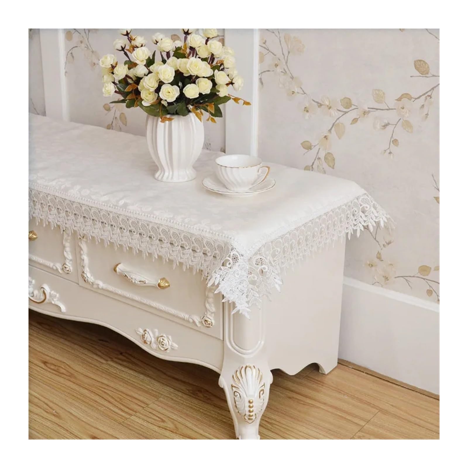 Nappe blanche rectangulaire 60x210 cm pour protéger et embellir un long meuble TV