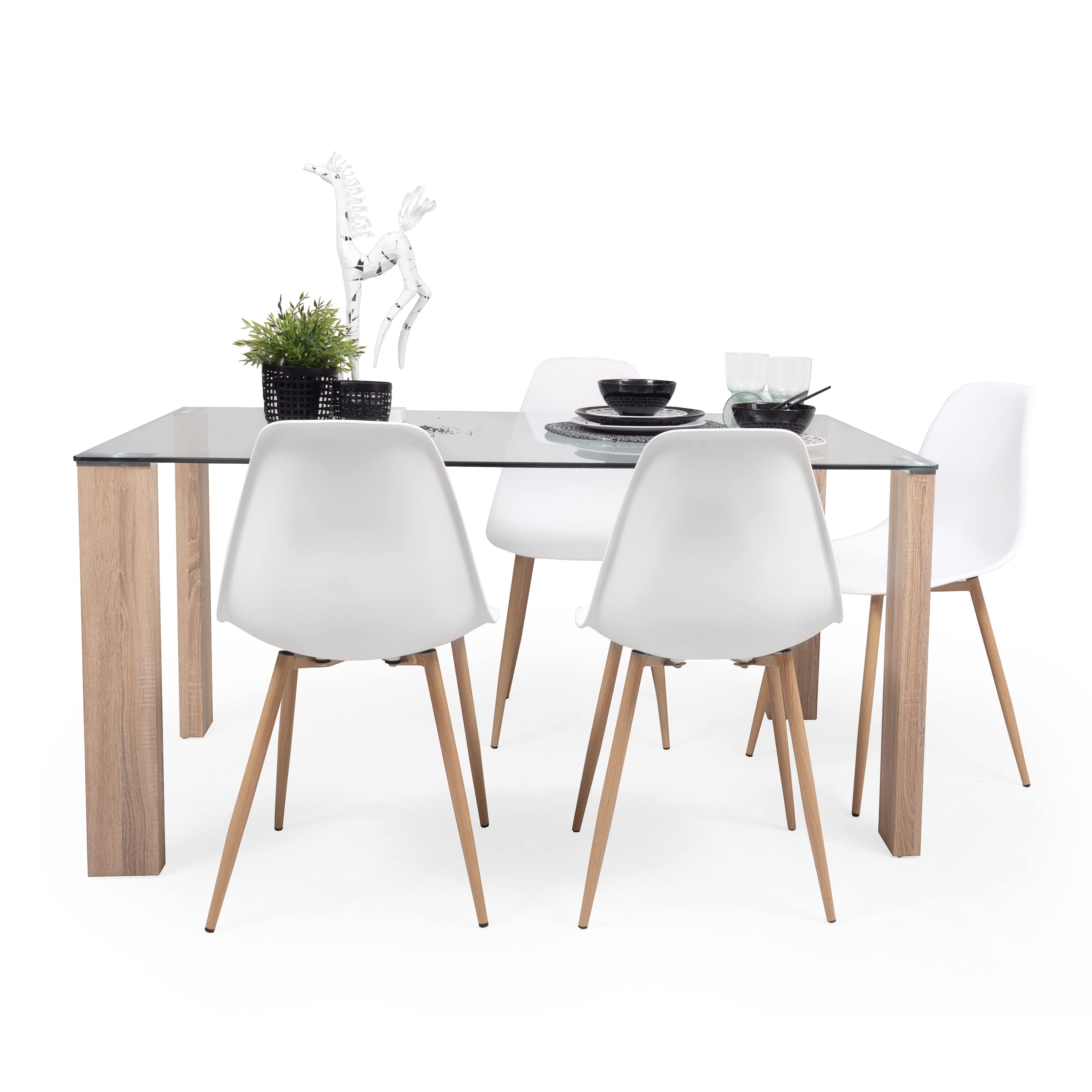 Homely | Mesa de Comedor ROSSET | Mesa Salón, Cocina, Oficina | Estilo Moderno | Diseño Sencillo, Actual y Elegante | Tapa Cristal Templado | Patas de MDF Laminadas Color Madera | 140x90 cm