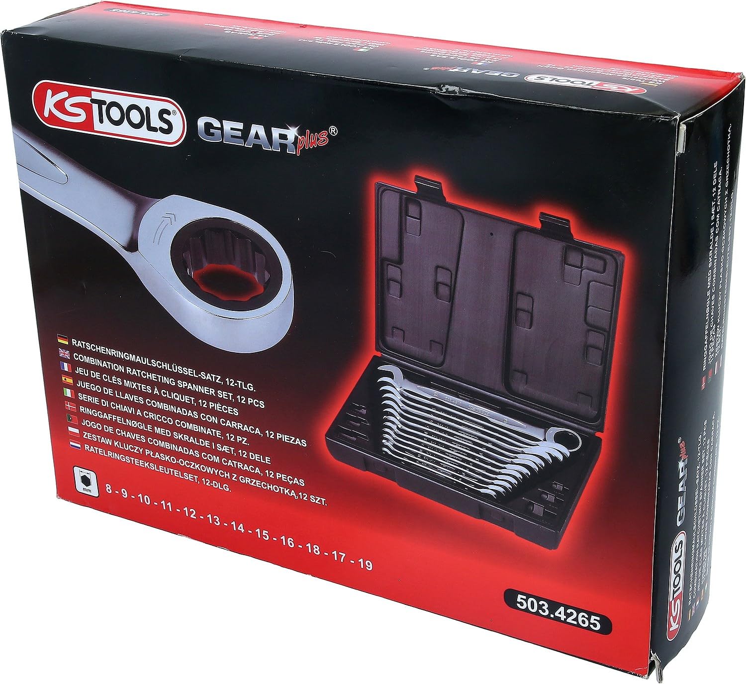 KS Tools 503.4265 Juego de llaves combinadas con carraca GEARplus, 12 pzs