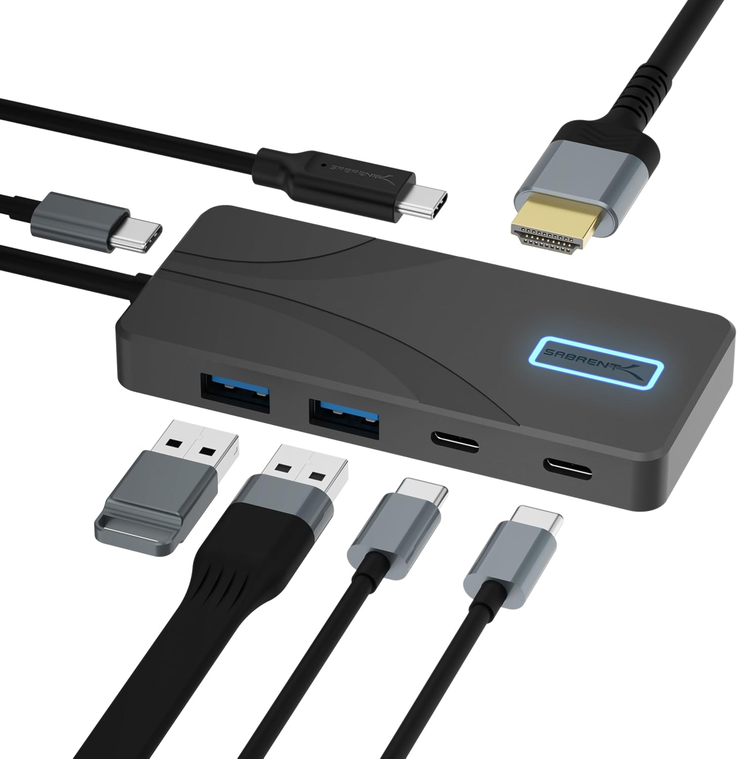 SABRENT USB Type-C 5-Port Hub with 10Gbps USB 3.2 Ports, 4K@60Hz HDMI, 100W PD Input, 80W Charging, 2X USB-A, 2X USB-C, Compact Aluminum Dock for Laptop Tablet Smartphone – HDR/HDCP (HB-TG5P)