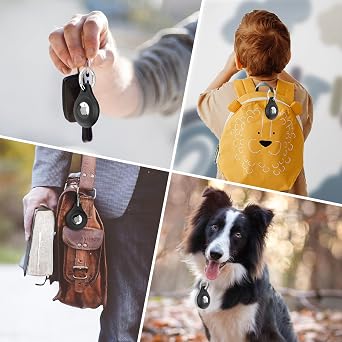 4-Pack Airtag Holder for Apple Airtag,Premium Black Silicone Airtag Case,Perfect Airtag Keychain with Key Ring,Durable and User-Friendly Airtag Accessories for Luggage, Backpacks, Pets, Keys & More | Durable silicone AirTag holder protects against scratches and attaches to luggage, backpacks, keys, and pet collars.