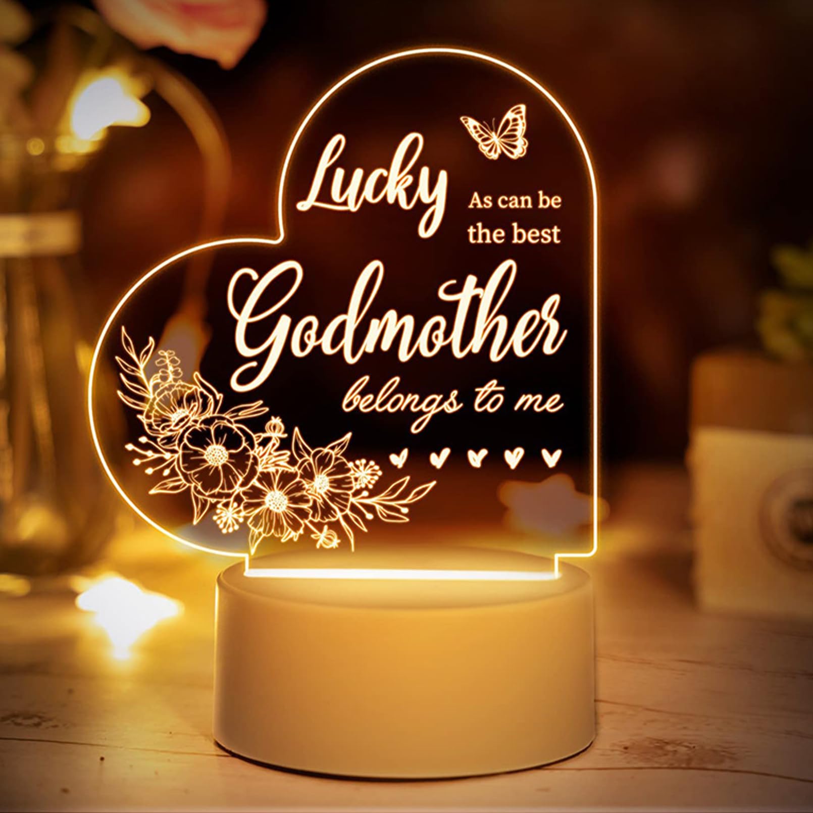 QYMCAT Novelty Godmother Gifts from Godchild, Godmothers are a Blessing Thank You for being Mine Engraved Night Lights for Mother’s Day, Acrylic USB Night Lamps with Base for God Mom