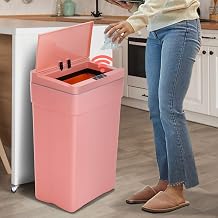 13 Gallon/50 L Kitchen Trash Can with Touch-Free & Motion Sensor Lid, Plastic Cute Automatic Trash Can for Bathroom & Bedroom