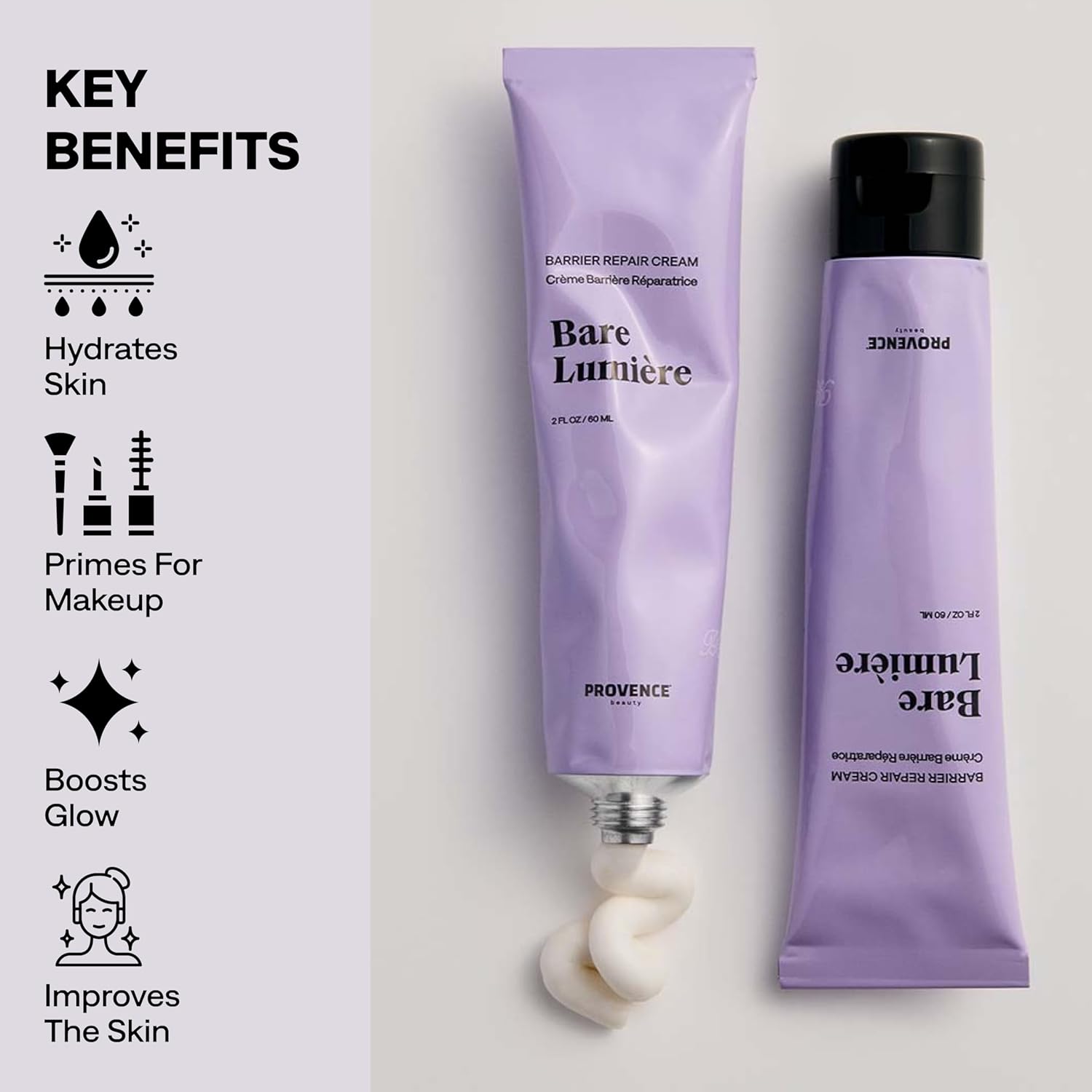 Provence Beauty BARE LUMIÈRE Skin Barrier Repair Cream – 5-in-1 Face Moisturizer with Ectoin, Encapsulated Probiotics & Aloe Vera – Hydrates, Primes, Boosts Glow & Strengthens the Skin – 2 fl oz