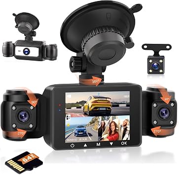 [Fuluku]4 Channel Dash Cam Front and Rear Left Right Inside Camera for Cars