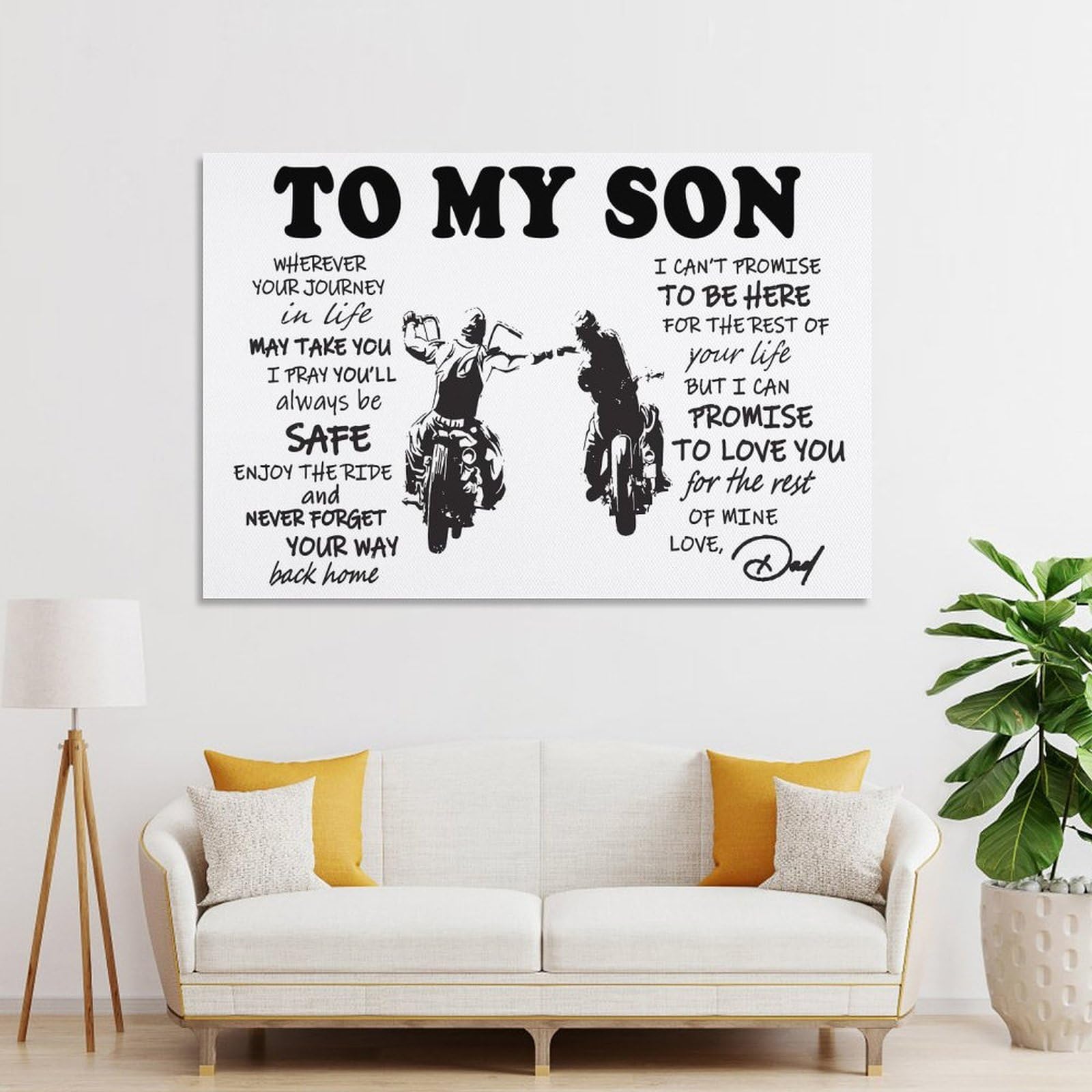Junmoney To My Son Motorcycle Father Day Gift Home Decor Wall Art, 24x36inch(60x90cm), for Flats, Guest Rooms Or Compact Rooms, Stylish Wall Art for Fresh Spaces