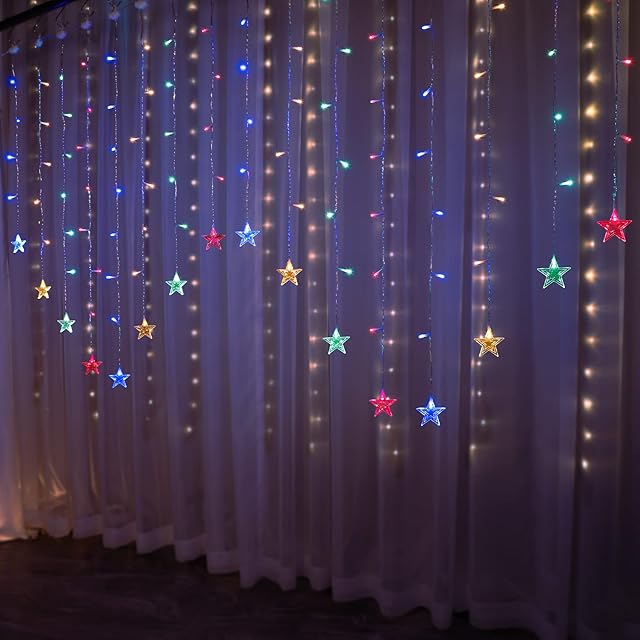 BLOOMWIN Christmas Window Lights Curtain Lights 2m 104 LEDs Star Fairy Lights Xmas Decorations for Indoor Outdoor Party Window(Multicolor) [Energy Class A++]