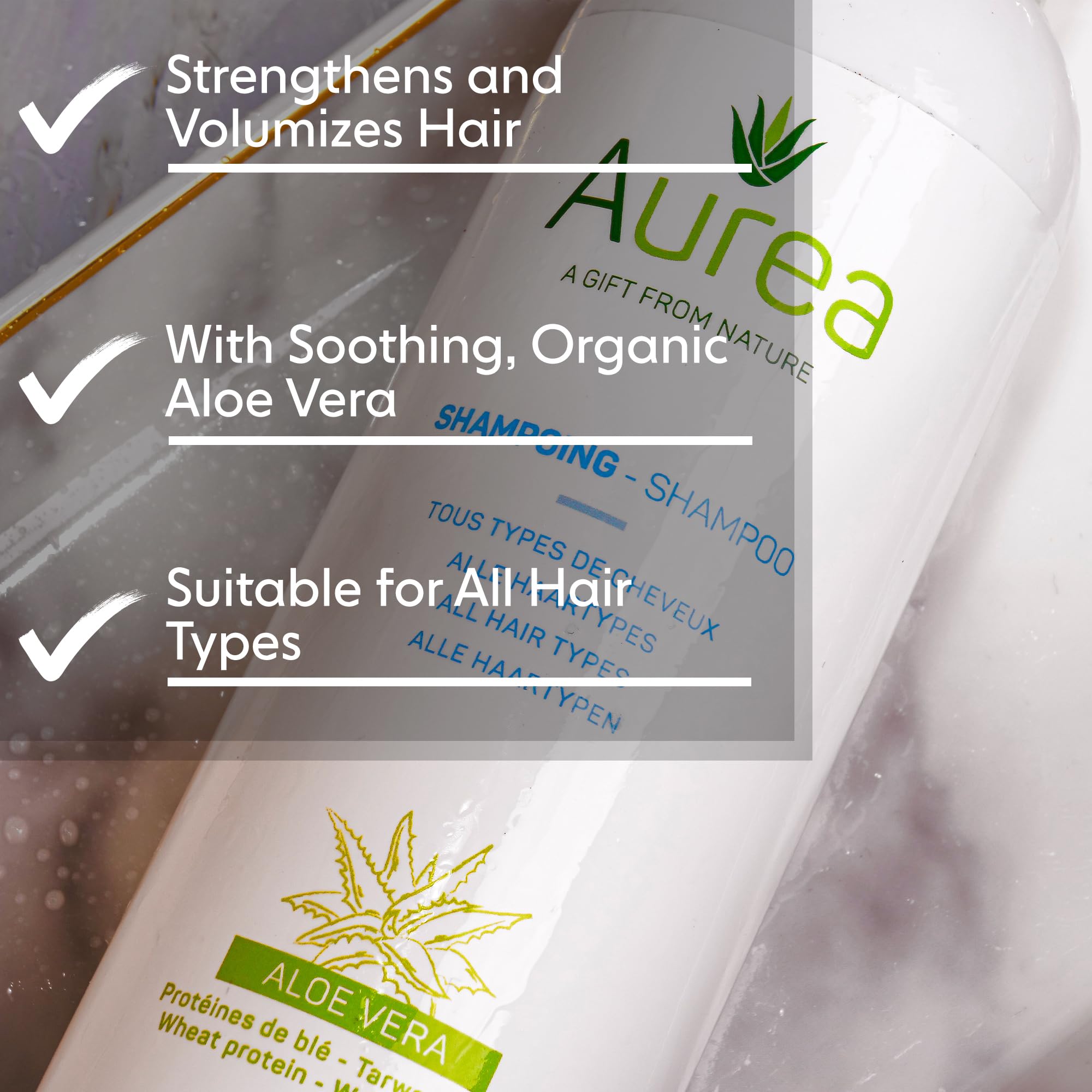 Aurea Aloe Vera Shampoo For Unisex 8.4 oz Shampoo, White - Image 3